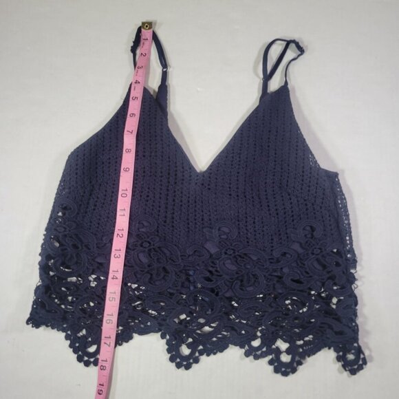 House Of Three Women Navy Blue Elegant Lace Cropped Tank Top Size 6 - Picture 5 of 8